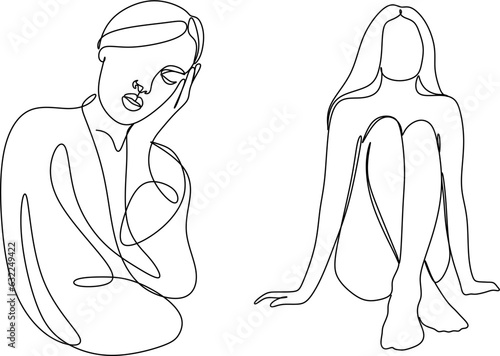 One line drawing face. Abstract woman portrait. Modern minimalism art. - Vector illustration