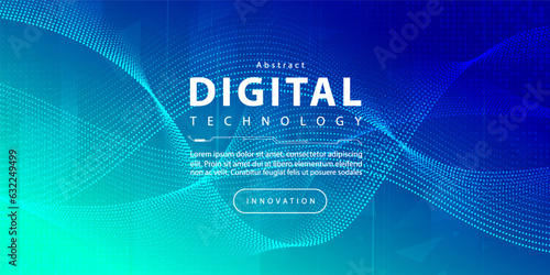 Digital technology banner green blue background concept, cyber technology circuit, abstract tech, innovation future data, internet network, Ai big data, futuristic wifi connection illustration concept