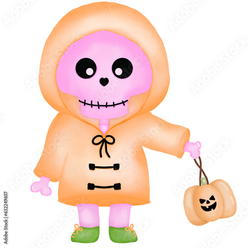 Halloween pink skeleton with pumpkin