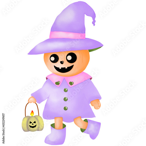 Halloween witch with pumpkin lantern 