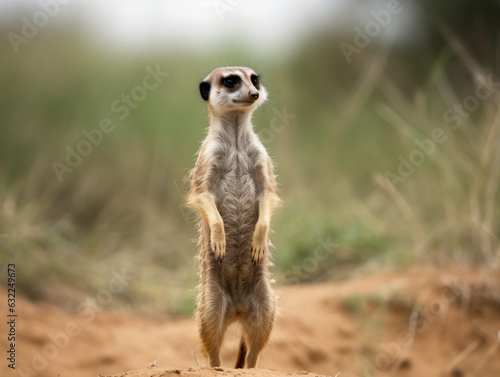 A curious meerkat standing on its hind legs