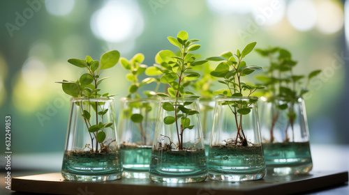 Botanical Elegance: Green Plant in Laboratory Glass Tube. Generative AI