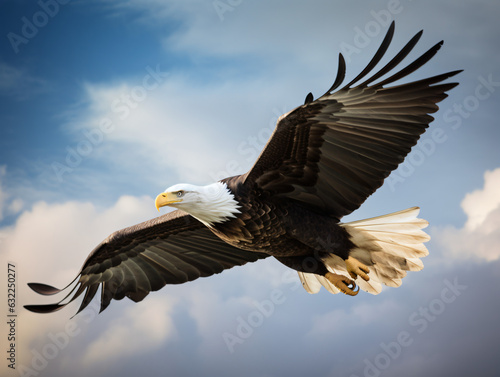 A majestic bald eagle soaring through the sky