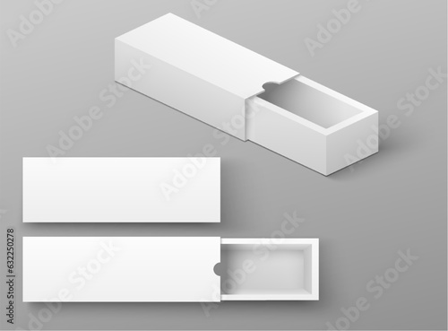 Blank empty cardboard sliding box mockup isolated set