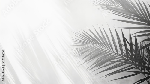 Silhouette of tropical leaf on white concrete background