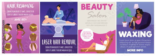 Body hair removal and depilation procedures banners flat vector illustration.