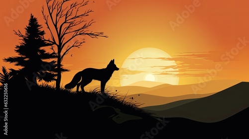 Outline of a fox on a hill at dawn