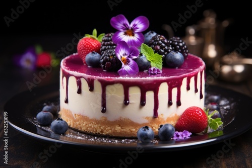 freshly made cheesecake with berry garnish