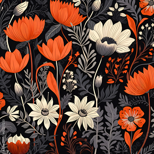 seamless pattern with poppies leaf red poppy blossom decor Ai generated