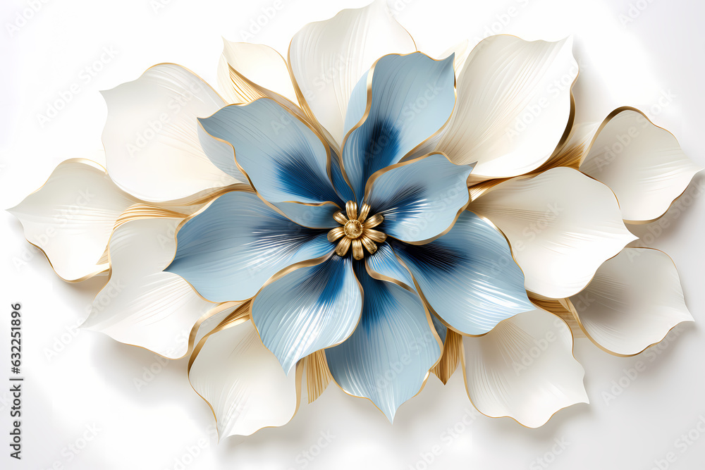 Fototapeta premium beautiful and elegant blue and white flower on a white canvas. Generative Ai