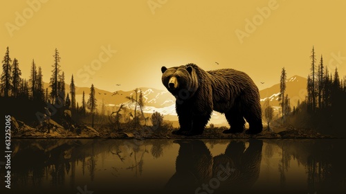 Golden Silhouette of a Grizzly Bear photo