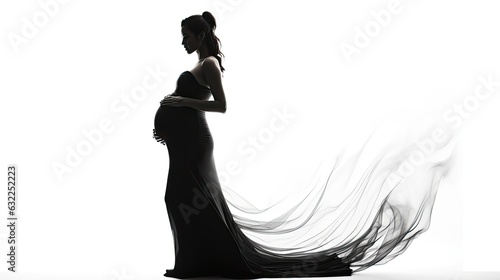 Pregnant woman s outline on white backdrop
