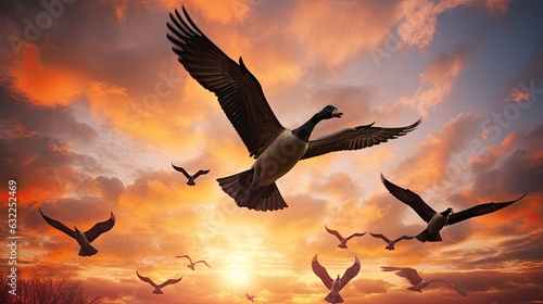 Leinwand Poster Birds of freedom wildlife geese flock in the sky