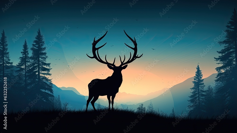 Naklejka premium Silhouette of reindeer with grand antlers