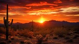 Sonoran Desert sunset with Saguaro s silhouette illuminated