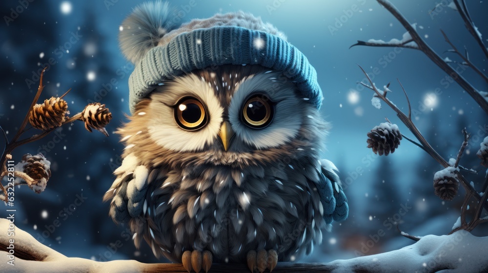 Enchanting Winter Forest with Baby Owl AI Generated Enchanting Winter Forest with Baby Owl AI Generated