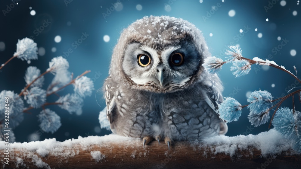Enchanting Winter Forest with Baby Owl on a Winter Background AI Generated Enchanting Winter Forest with Baby Owl on a Winter Background AI Generated