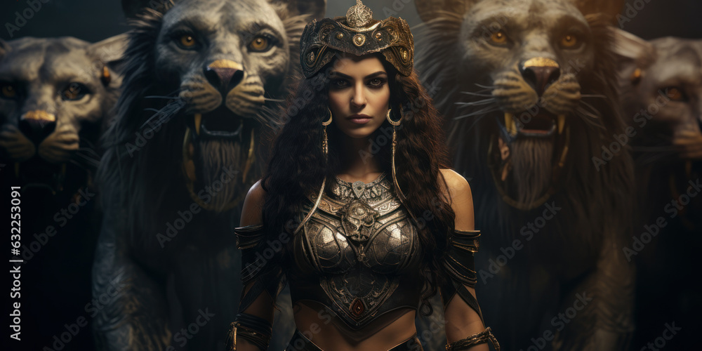 Egyptian Goddess Mafdet, the first of the ancient Egyptian cat goddesses and lion gods. Generative AI - obrazy, fototapety, plakaty 