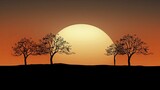 Three trees on the horizon as the sun vanishes