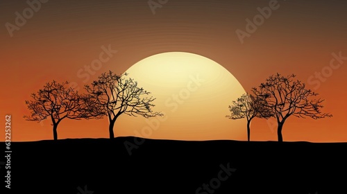 Three trees on the horizon as the sun vanishes © HN Works