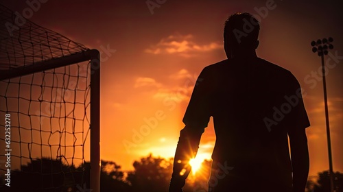 Silhouette of goalkeeper in sport taken from behind