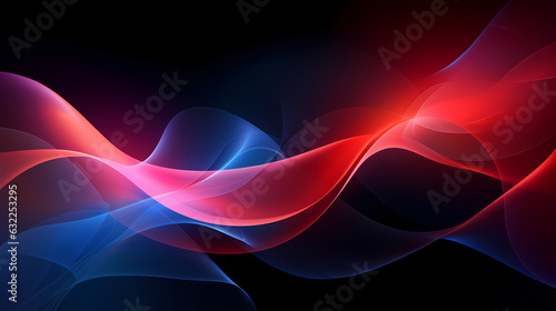 Modern design for desktop wallpapers, waves pattern, red and blue colors, black background. Generative Ai