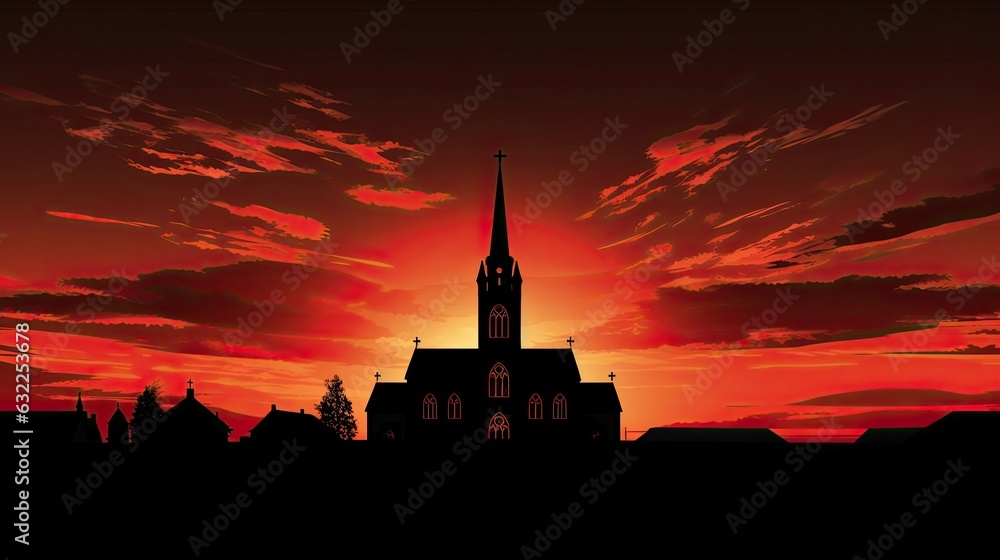 Catholic church silhouette against sunset