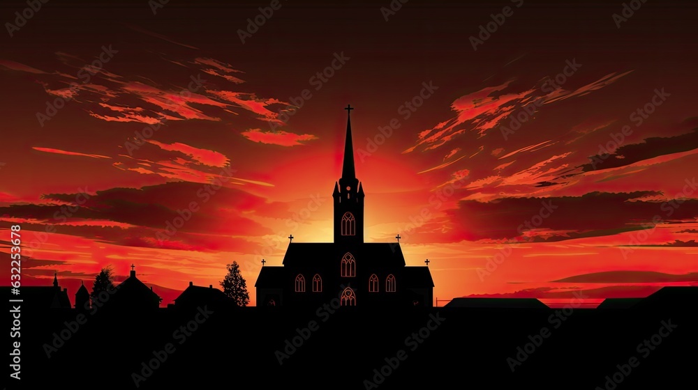 Obraz premium Catholic church silhouette against sunset