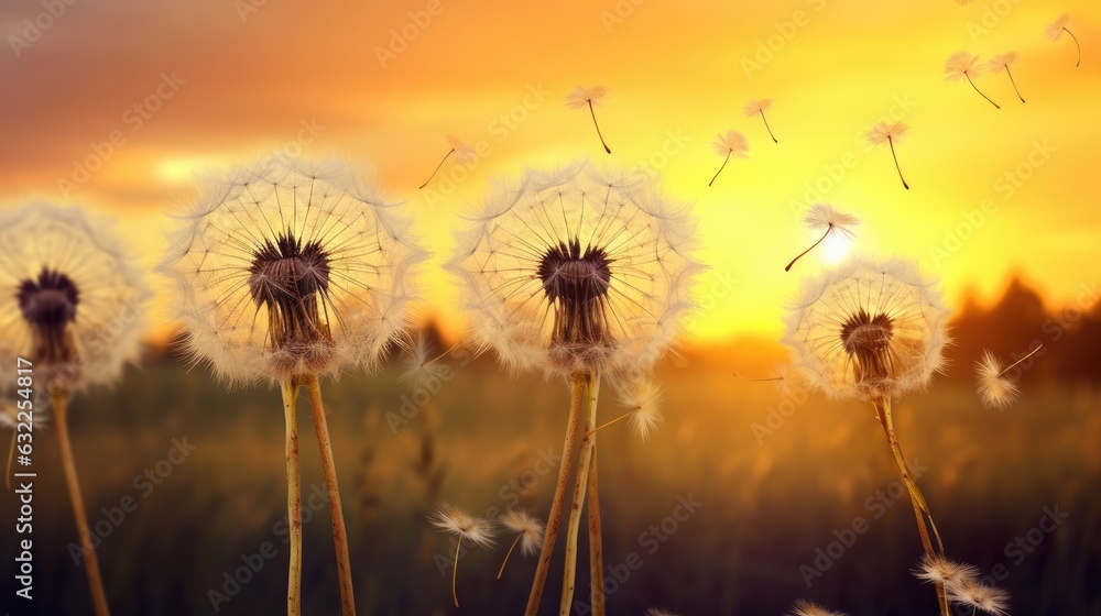 Stunning dark silhouette of dandelion on clear background stylish natural wallpaper