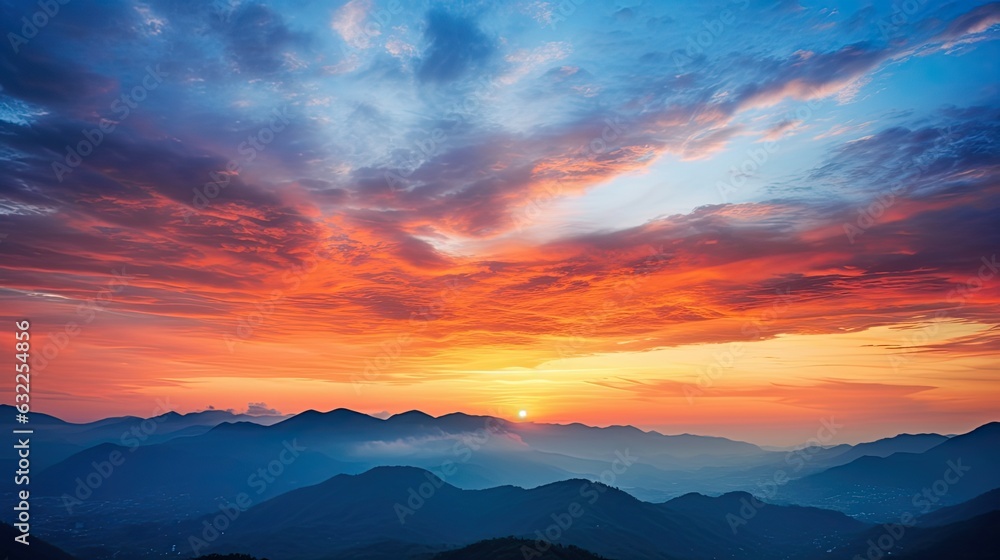 Colors of clouds and mountains during sunrise