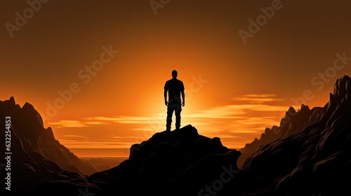 Silhouette of a man on a rock admiring a beautiful sunset © HN Works
