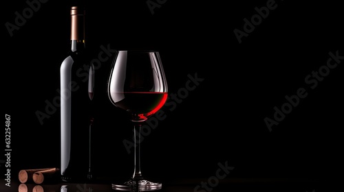Red wine bottle and glass black background