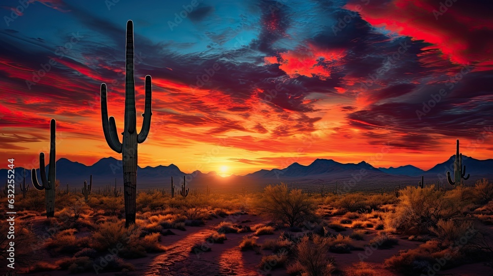 Sunset over a cactus in Arizona