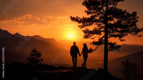 A couple s silhouette at dawn in Kanas Xinjiang © HN Works