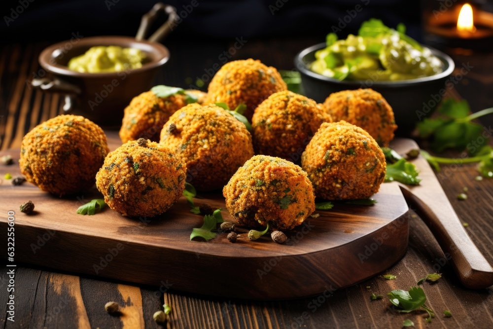 freshly cooked falafel balls on a wooden board freshly cooked falafel balls on a wooden board