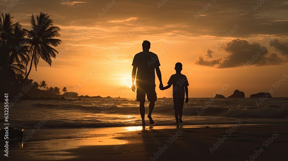 A father and son bonded at sunset on a Bali beach