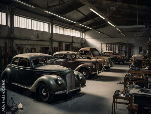 Vintage car restoration workshop