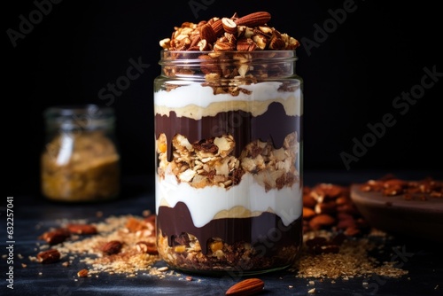a jar filled with layered homemade granola