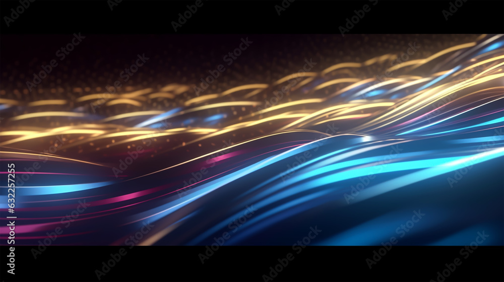 Abstract futuristic background with glowing neon moving high speed lines and bokeh lights. Data transfer concept Fantastic wallpaper. Ai Generative