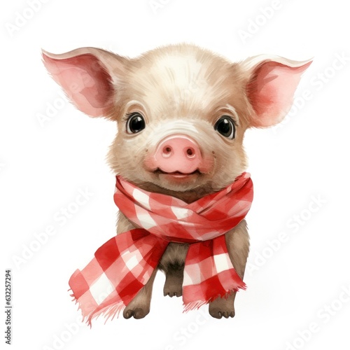 Adorable Pig Clipart with Bandana on White Background AI Generated