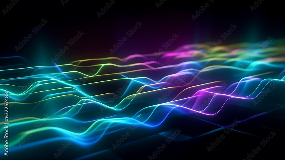 Abstract futuristic background with glowing neon moving high speed lines and bokeh lights. Data transfer concept Fantastic wallpaper. Ai Generative