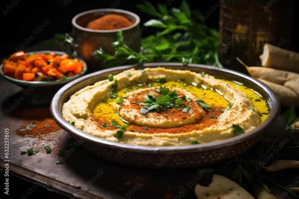 close-up of freshly made hummus in a bowl close-up of freshly made hummus in a bowl
