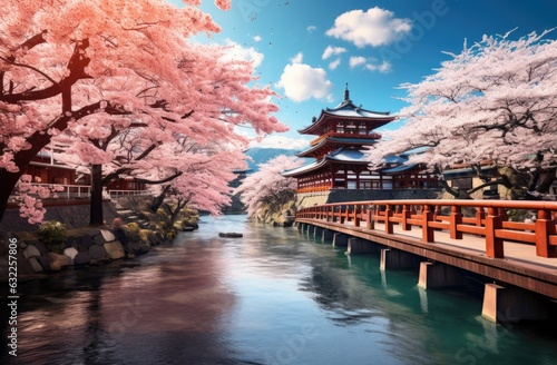 japan and kyoto island holiday with a pink cherry blossom Generative AI