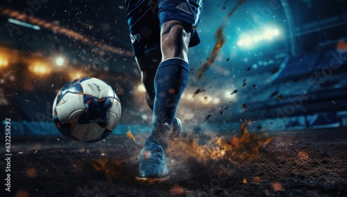 Soccer Player Kicking Ball with Blue Leg AI Generated