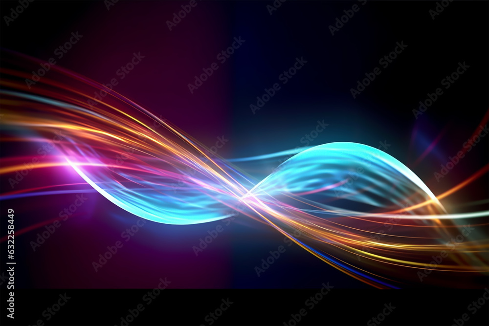 Abstract futuristic background with glowing neon moving high speed wave lines and bokeh lights. Data transfer concept Fantastic wallpaper. Ai Generative Abstract futuristic background with glowing neon moving high speed wave lines and bokeh lights. Data transfer concept Fantastic wallpaper. Ai Generative