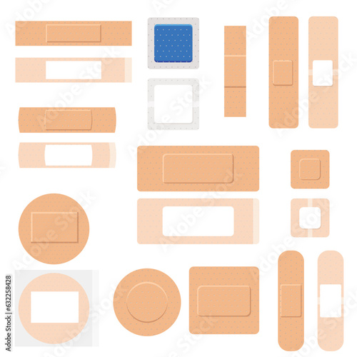 Medical plaster patches or adhesive bands or tapes flat vector isolated.