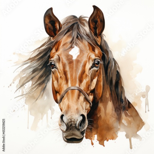 Watercolor Horse Head Clipart on White Background AI Generated