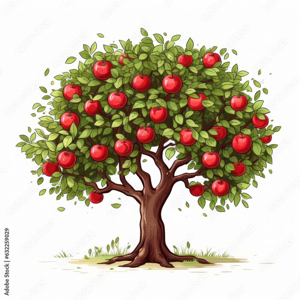 Colorful Apple Tree Clipart for Toddler Book AI Generated