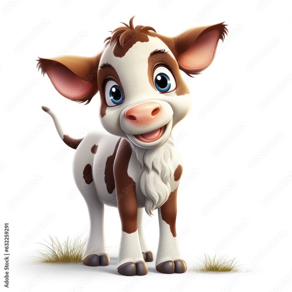 Cartoon Cow Clipart on White Background AI Generated