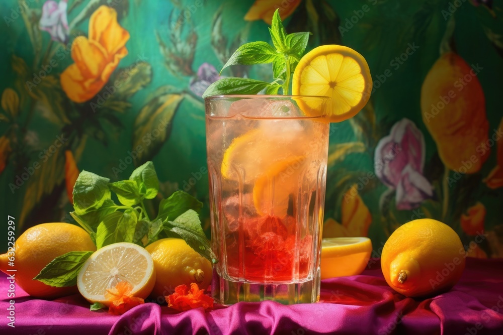 lemonade in a glass with a colorful background lemonade in a glass with a colorful background
